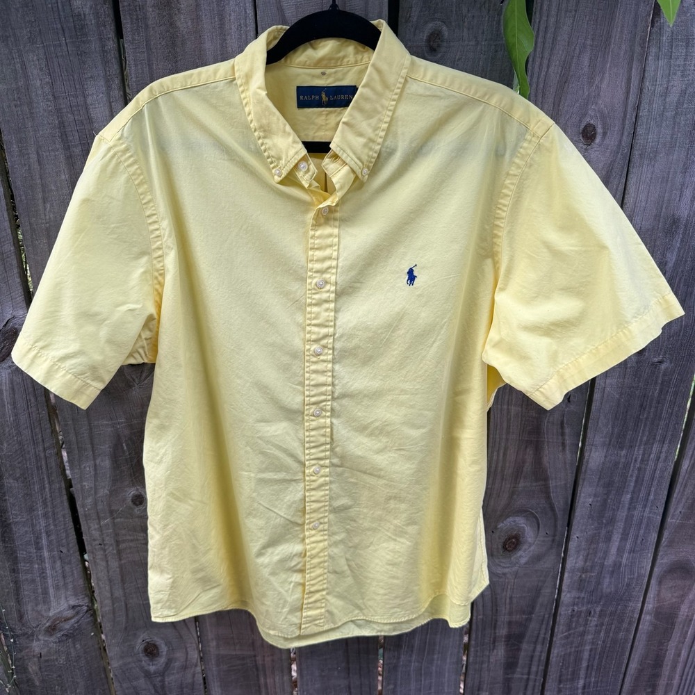 Polo Ralph Lauren Button Down Shirt Mens XL Yellow Cotton Short Sleeve Pony
